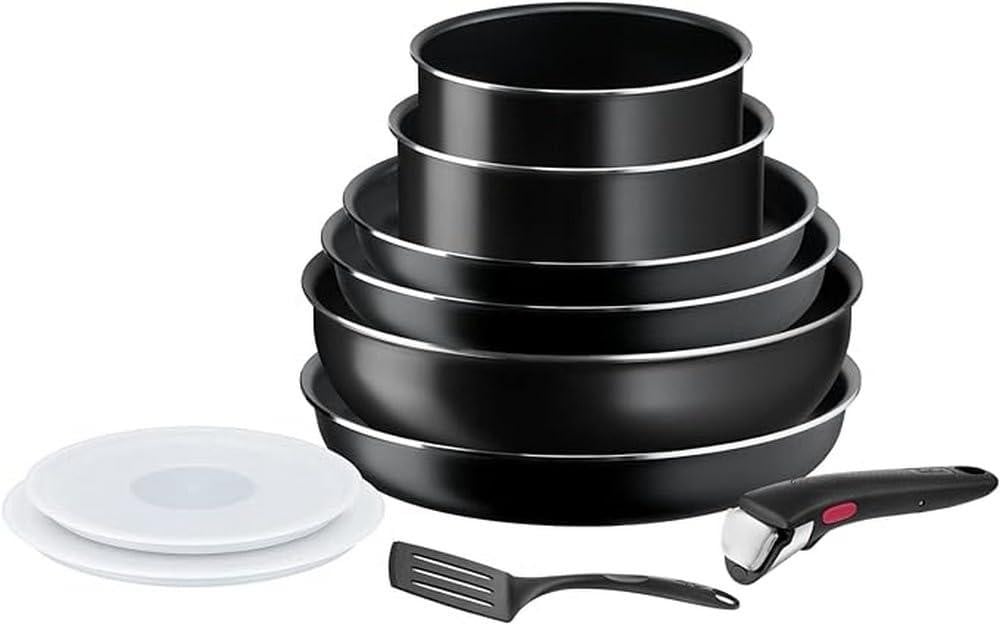 Tefal L1599802 Mixset kookset, zwart, aluminium, met afneembare thermopunt