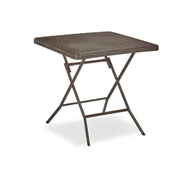 Relaxdays Gartentisch Holz-Optik, quadratisch, HBT: 74x78x78 cm, Balkontisch, Kunststoff, Metall, Outdoortisch, braun