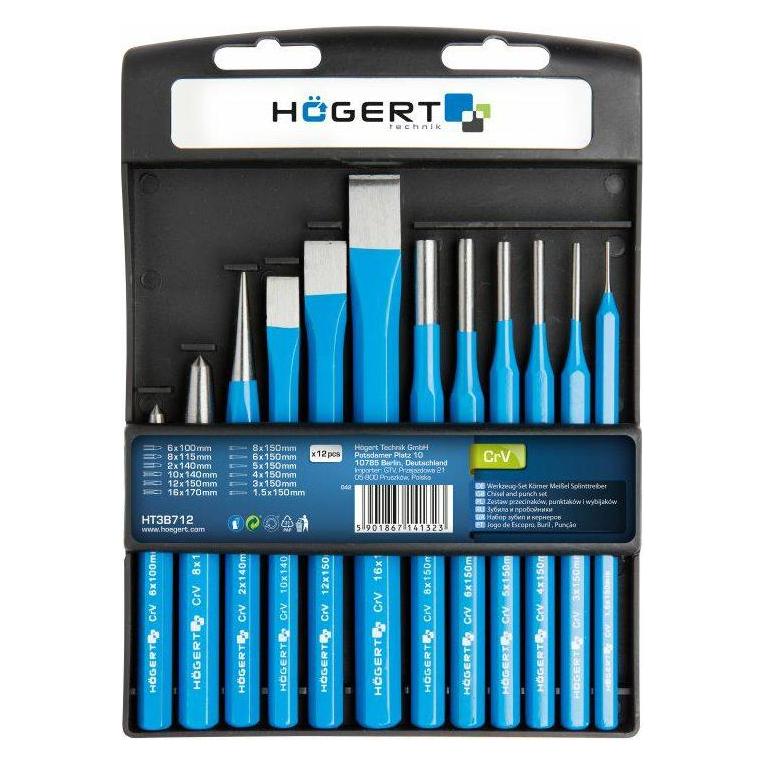Högert Werkzeugset - Körner, Meissel, Splinttreiber, 12-teilig, CrV (HT3B712)