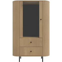 VITRINE Halay Eiche Cremona, 1 Tür & 2 Schubladen Moderne Rillenstruktur, mit runden Kanten