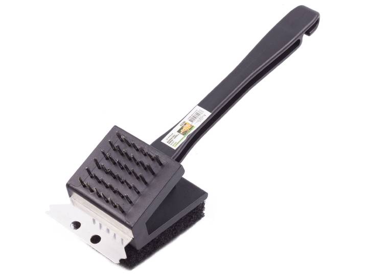 3in1-Grillbürste mit Schwamm, Borsten und Schaber