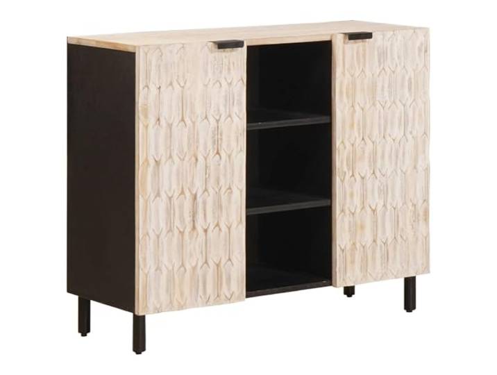 Molumvel Sideboard aus Mangoholz, Anrichte mit Regalfach, Weiß gewaschen Massivholz-Konstruktion, Stauraum für Esszimmer, 90 x 33 x 75 cm