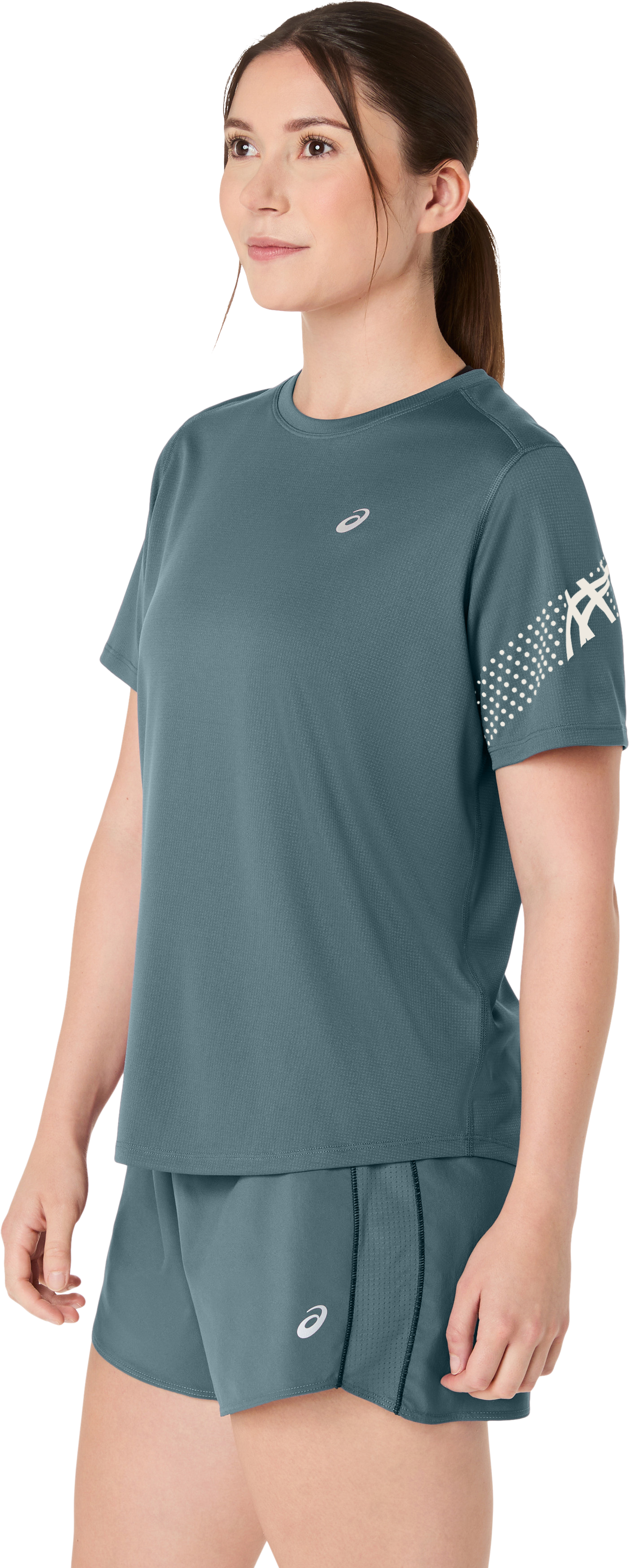 Laufshirt ASICS "ICON SS TOP", Damen, Gr. XL, blau (foggy teal), Obermaterial: 100% Polyester, Shirts Laufshirt, Schnelltrocknend, Reflektierend, Leicht foggy teal XL