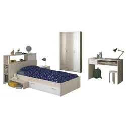 JUGENDZIMMER Set 5-tlg Kleiderschrank Schreibtisch Bett 90x200