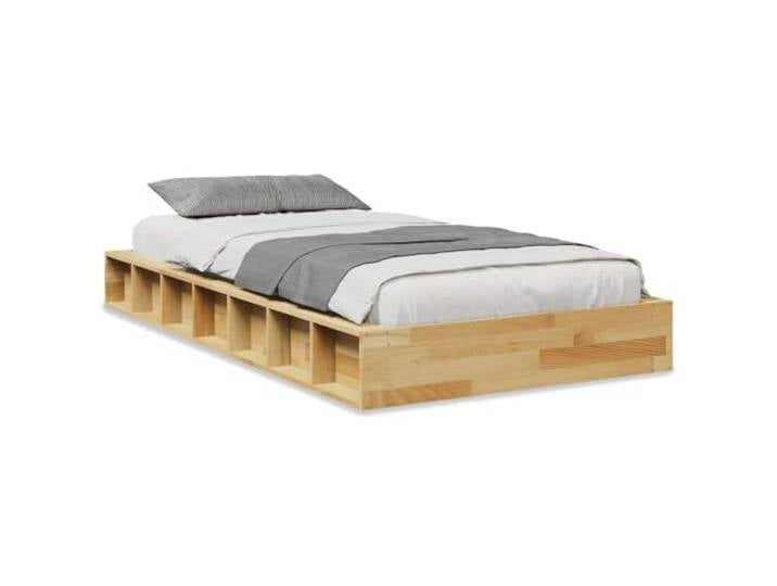 PUGYNBK Bettgestell ohne Matratze, 75 x 190 cm, Eiche Massivholz, Lattenrost, Aufbewahrungsfächer, für Schlafzimmer