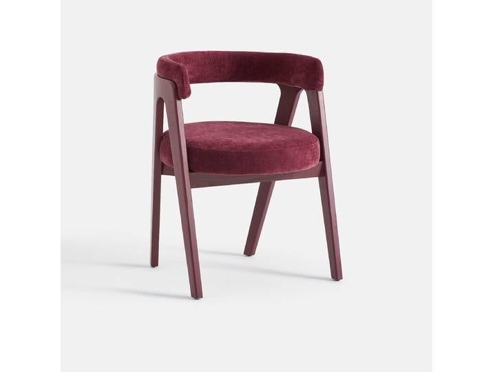 LA REDOUTE Fauteuil de table vintage, frêne massif et velours, VALENTINA Rouge Bordeaux
