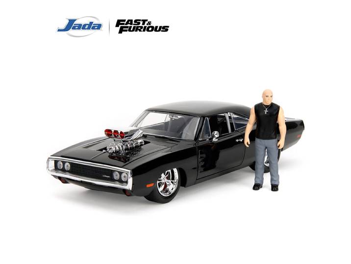 JADA 1:24 Fast & Furious 1970 Dodge Charger Modèle miniature de Dom - Charger noir emblématique avec figurine de collection de Dom JD35907