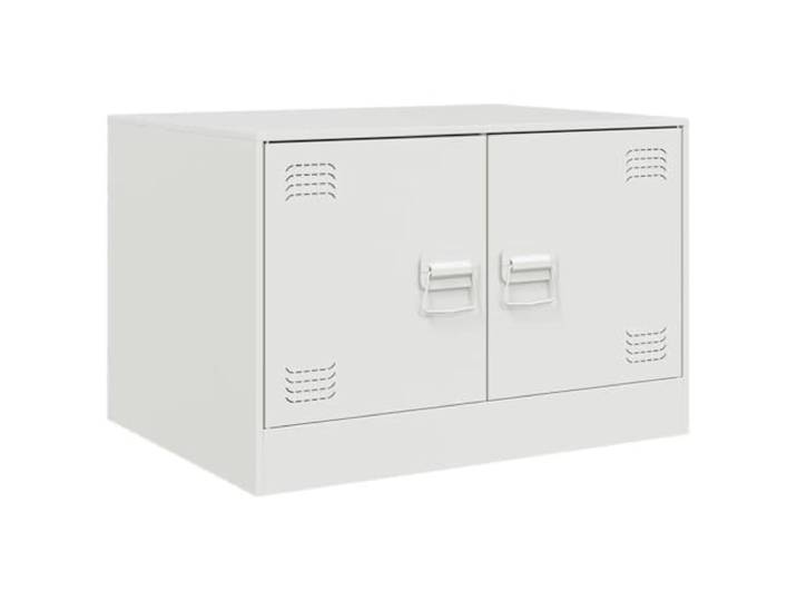 fsahslih Couchtisch Weiß Metall 67x50x44 cm Wohnzimmer Beistelltisch Robuster Sofatisch aus Stahl mit 2 Türen und Griffen, bietet ordentlichen Stauraum für Zeitschriften im Wohnzimmer.