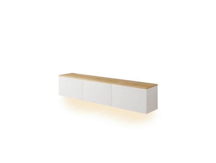 Livetastic Lowboard Neon TV-Möbel, Weiß, Eiche, Uni, warmweiß, 160x35x32 cm, hängend, Beleuchtung, Wohnzimmer, Wohnwände, Lowboards, Lowboards hängend