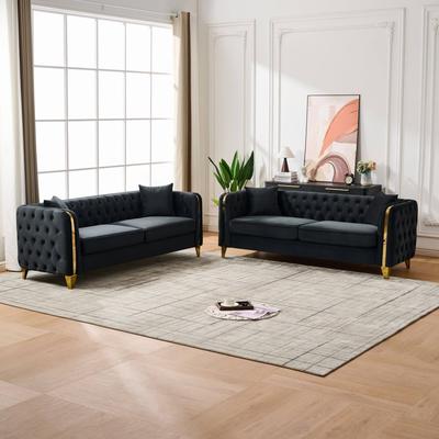 GDFStudio Thorne Kestrel 3+3 Seat Velvet Button Tufted Sofa Set with Metal Legs Modern Retro Luxury