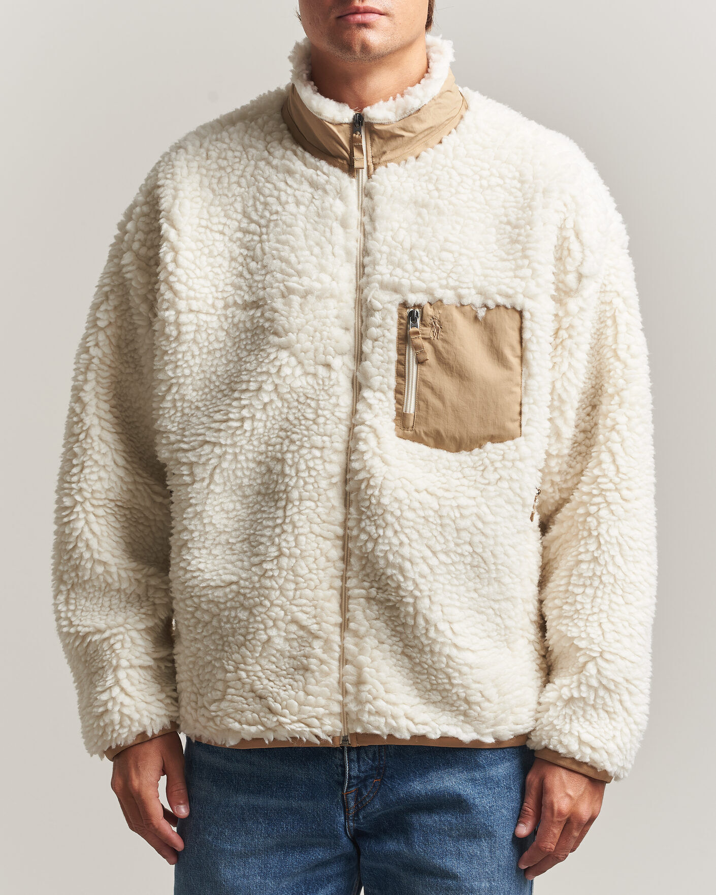 Polo Ralph Lauren Shaggy Hi Pile Full Zip Clubhouse Cream men XL Hvid