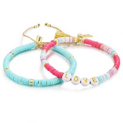 Perlenarmband YOKOAMII "Set: Y146", bunt (türkis), Armbänder, Damen, Edelstahl, Perlenarmband, 2er Set Armbänder