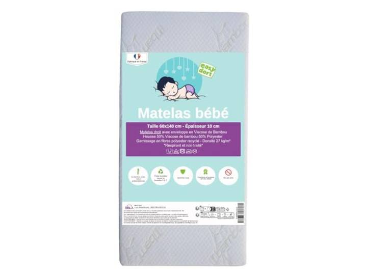 Easy Dort Babymatratze 60 x 140 cm Wiege oder Babybett Hergestellt in Frankreich Sommer & Winter doppelseitig sehr bequem Bezug aus Bambus Weiß