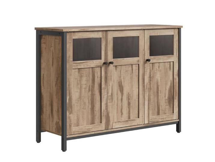 Buffet bas - HELLOSHOP26 - 3 portes - Métal noir - Bois marron camel - 100 x 35 x 75 cm