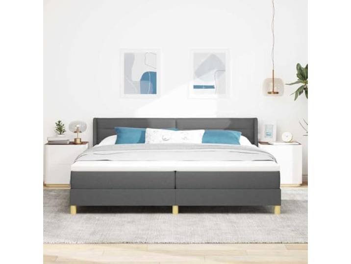 KTHLBRH Boxspringbett mit Matratze dunkelgrau 200 x 200 cm Stoff Kopfteil verstellbar, Lattenrost, Kiefer, 280 kg Kapazität