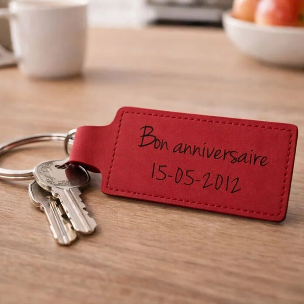 Ocadeau Porte clé cuir rectangle rouge