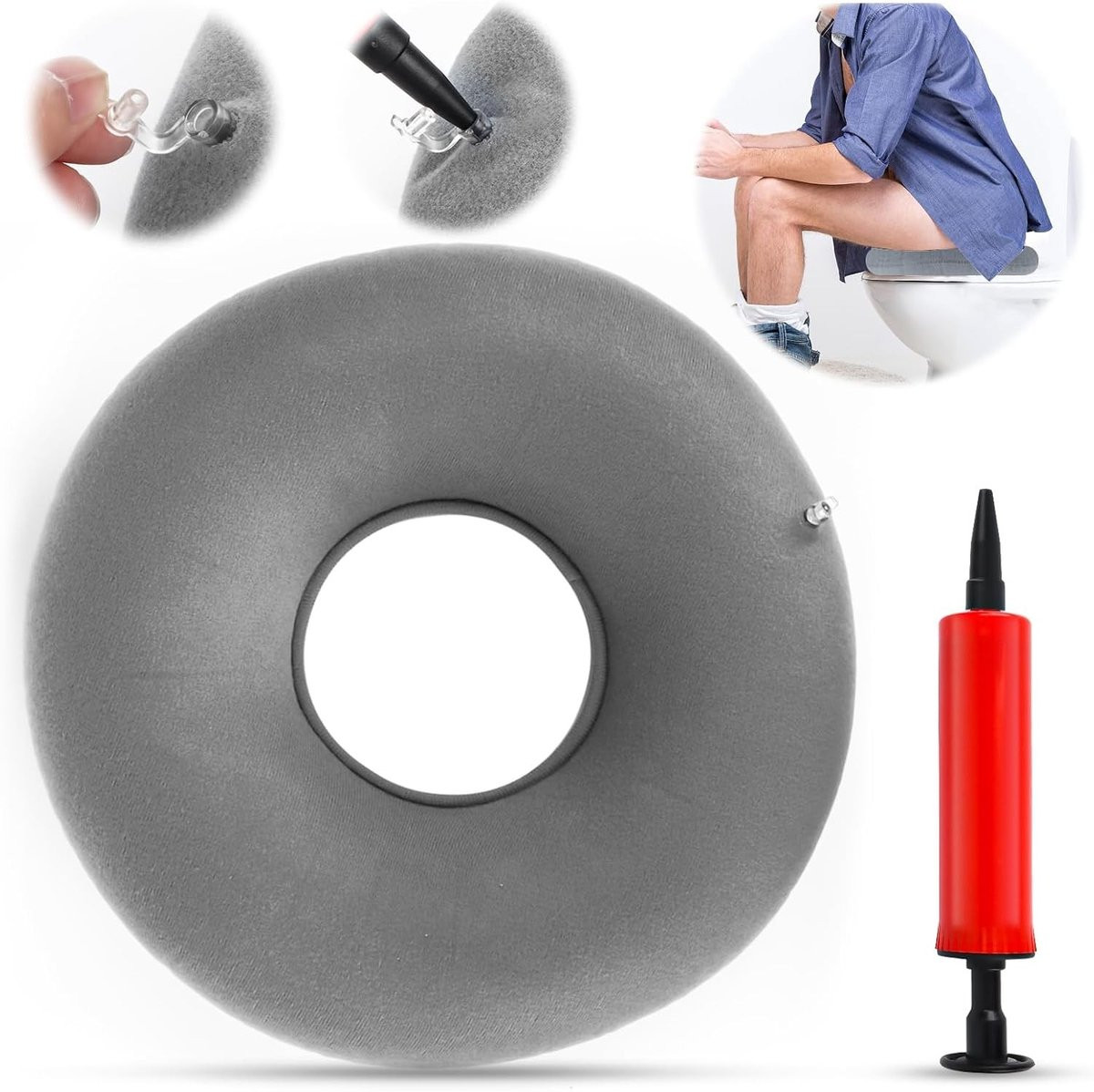 Opblaasbaar Donut Zitkussen voor Aambeien en Coccyx Pijn met Pomp