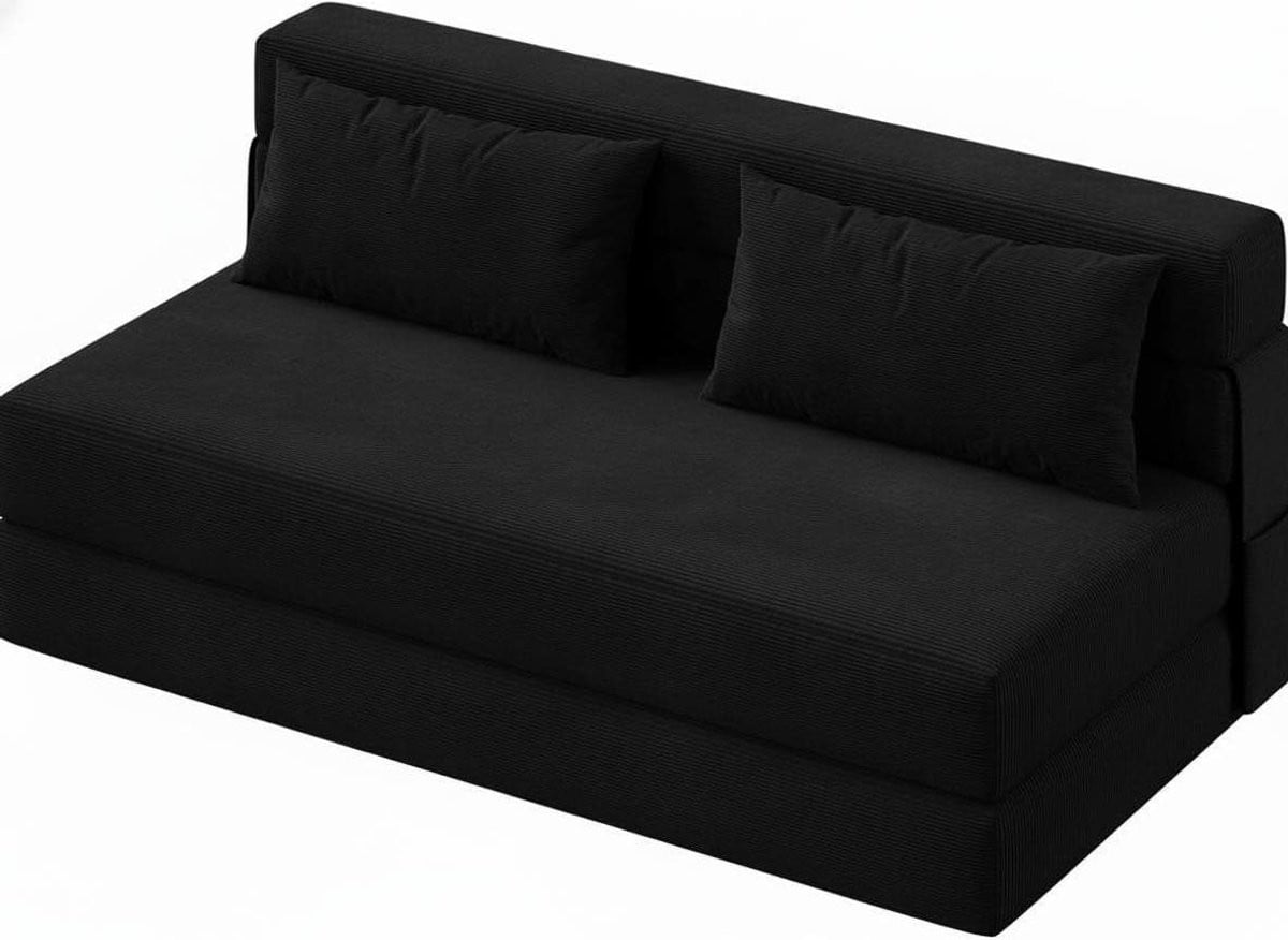 Vouwbare slaapbank - Moderne linnen futonbank met kussen - Queen-size tweezitsbank - Zwart