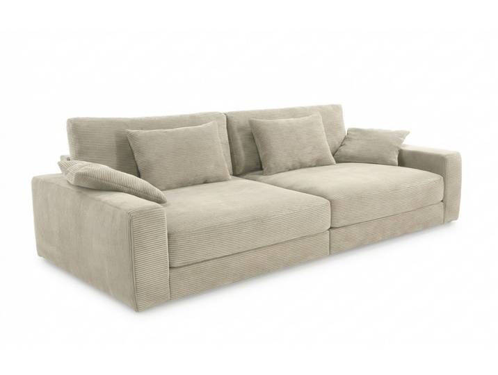 Big-Sofa 290 cm breit Federkern Polsterung Lounge Couch extratief mit Cord Beige Grau / 15251