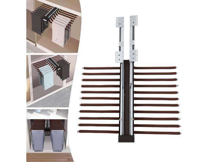 Porte-pantalons de garde-robe rétractable multifonctionnel, porte-pantalons extractible, porte-pantalons de placard pour suspendre des jeans, des shorts, des jupes et des lanières