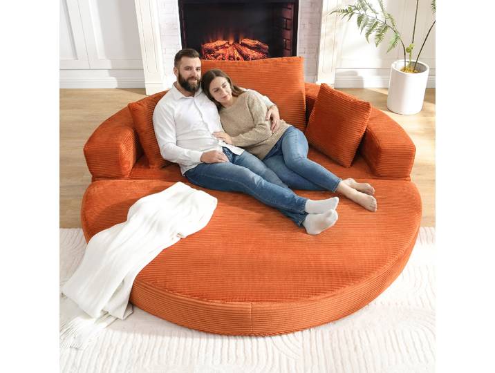 Canapé-lit Pliable 173x176 Cm Orange En Mousse Avec Coussins Et Design 2-en-1