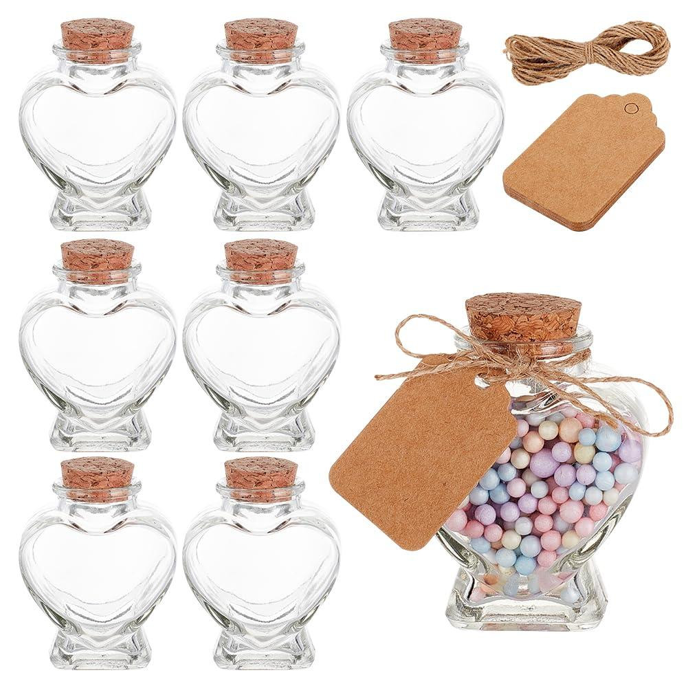 Dripio Set van 8 hartvormige glazen flesjes van 60 ml met kurkdeksel
