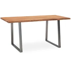 ESSTISCH Massivholz Baumkante Metallgestell Handgefertigt TARN, Goldbraun-Chrom 140x80x76 cm