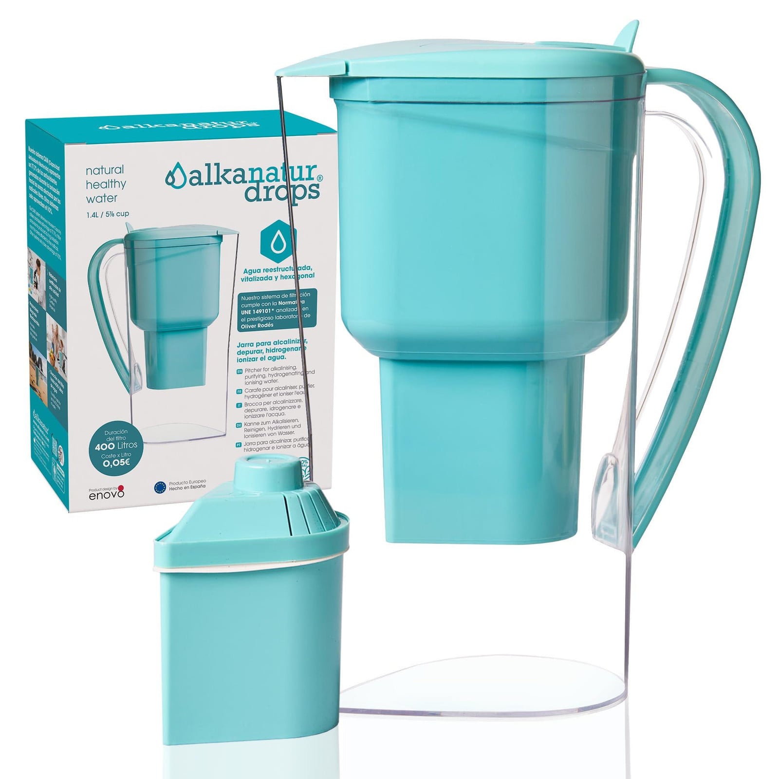 Dripio Waterfilterkan 1,4 liter - BPA-vrij, verwijdert chloor en metalen