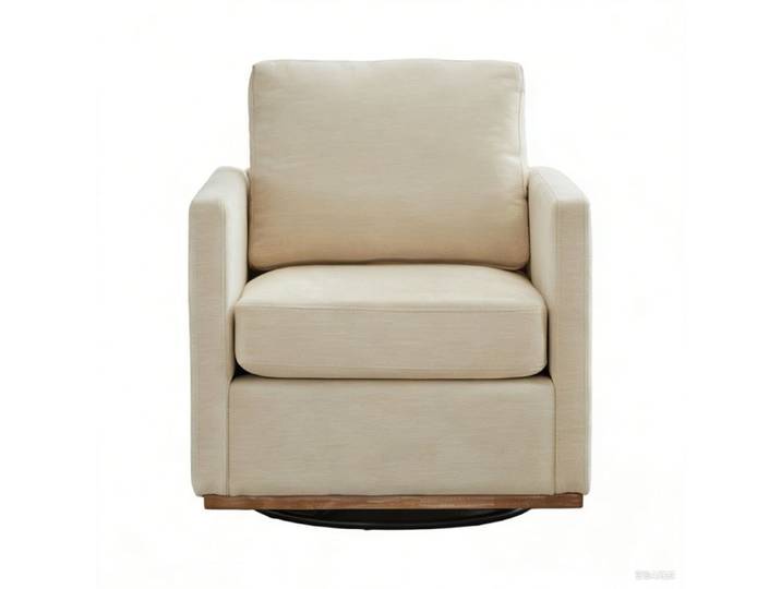 Fauteuil Pivotant Scandinave Beige - fauteuil rembourré - Tissu Chenille & Bois Massif - Design Carré - 85x78x88.5cm