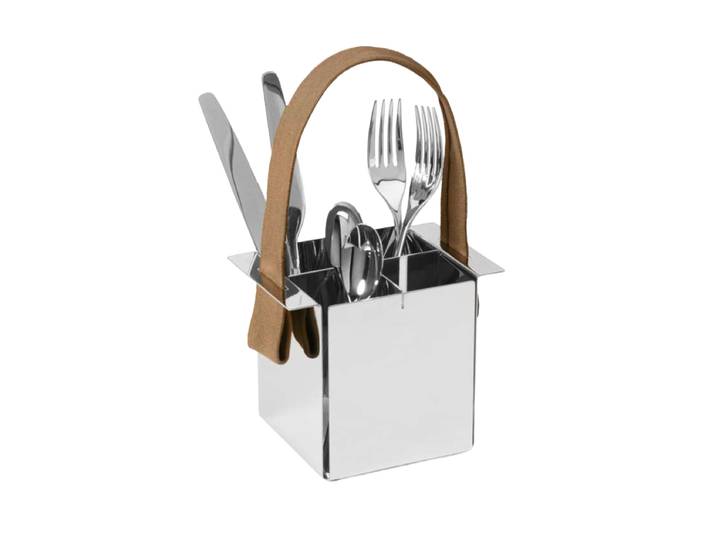 Design Besteckhalter „a Tavola“ aus Edelstahl Leinen Silber, Braun Philippi