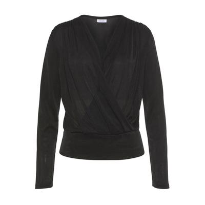 Langarmshirt LASCANA, Damen, Gr. 44/46, schwarz, Obermaterial: 95% Polyester, 5% Elasthan, Shirts Langarmshirt, aus glänzender Qualität