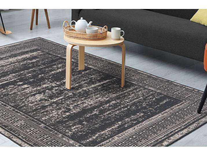 Teppich KAYOOM Kalea 325 , grau, B:160cm H:8mm L:230cm, Polyester, Teppiche, Teppich, Flachgewebeteppich mit Relief-Design, Used-Look, moderne Farben