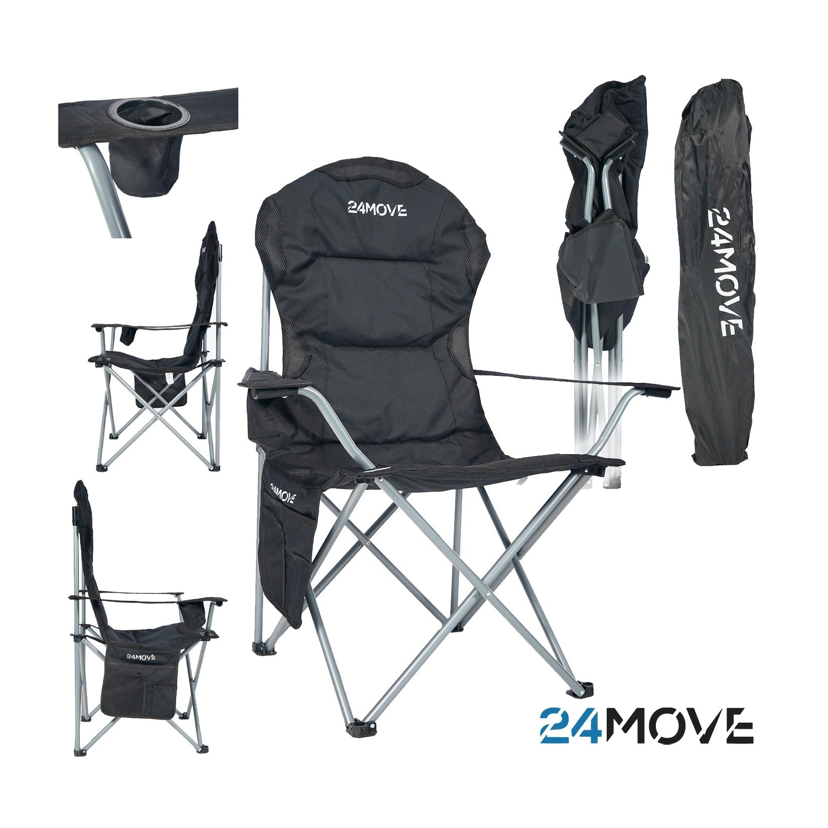 24MOVE® Campingstuhl Salvador faltbar Camping Klappstuhl gepolstert inkl. Tragetasche, bis 150kg belastbar, schwarz