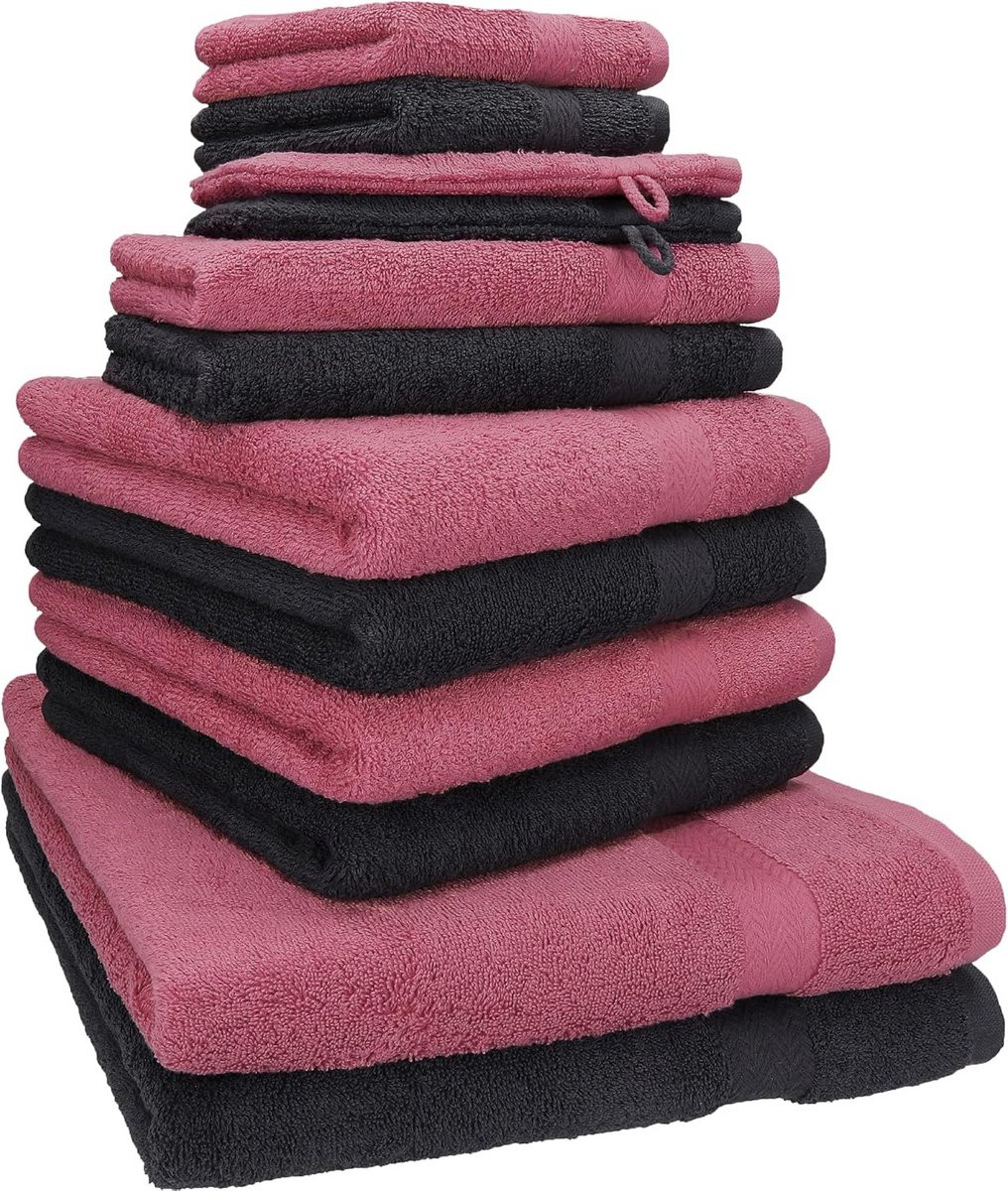 Betz 12-delige handdoekenset Premium 100% katoen kleur grafiet grijs/bessen voor volwassenen