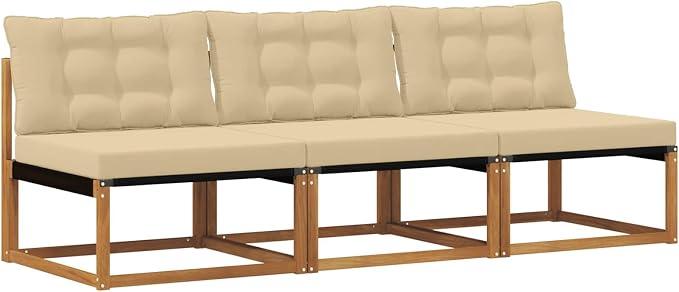 3er Set Outdoor Mittelsofa aus Massivholz Akazie mit Kissen