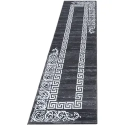 TEPPICH Kurzflor ASPEN in Grau, mit Mäander-Muster, 80 x 300 cm