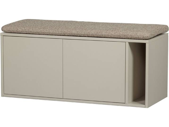 WOOOD Sitzbank Settle Down FSC®-Kiefernholz mit Bouclé-Kissen, H 50 x B 108 x T 44 cm, Kabeldurchführung, Maximale Verschleißfestigkeit, Pfleigleicht