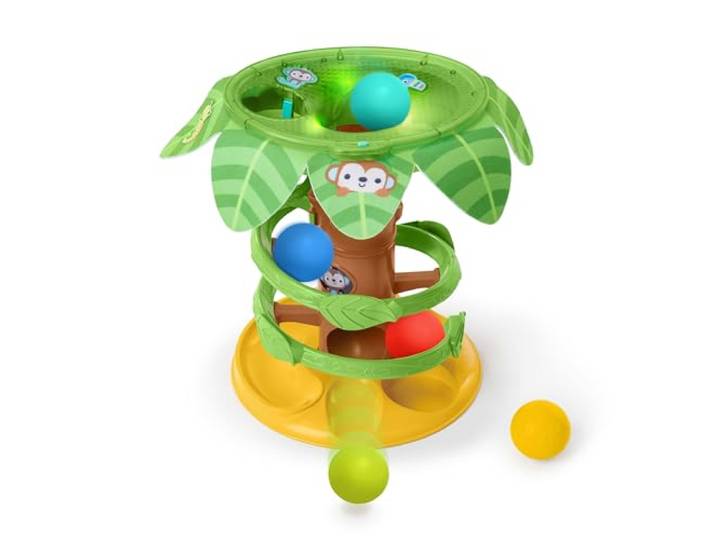 Bright Starts Tropical Twirl 2-in-1 Ballturm mit Lichtern & Musik, 5 Bälle inklusive, Unisex, 6 Monate+