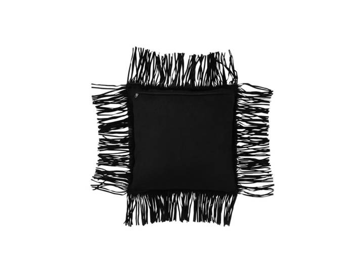 Coussin à franges en cuir noir 45x45x8 cm