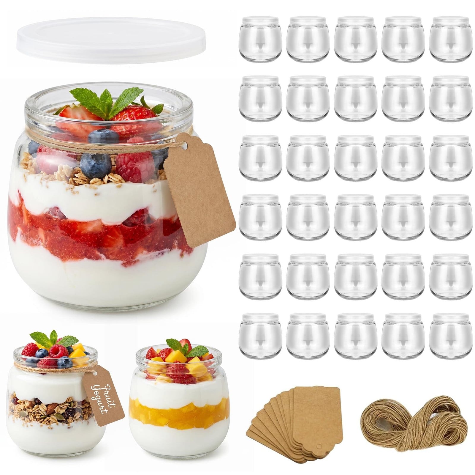 Set van 30 transparante yoghurtbekers met deksel
