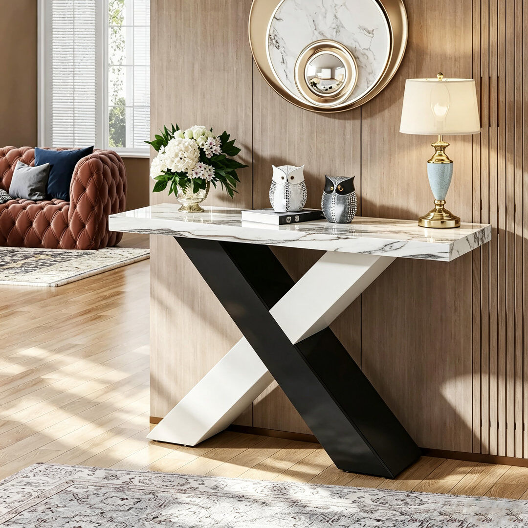 O&K FURNITURE Console Table White 85.1cm H x 140cm W x 35.1cm D