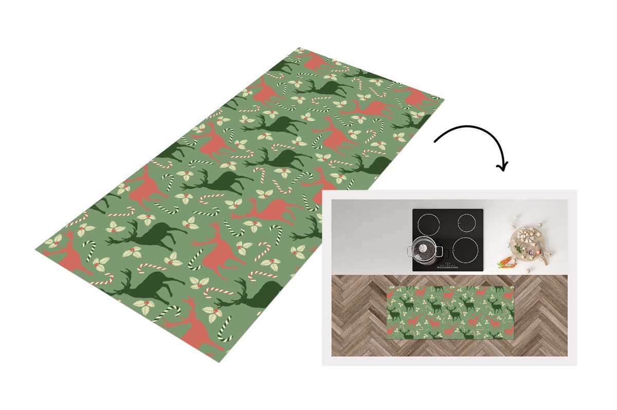 Keukenloper Vinyl met Kerst Rendier Patroon - 120 x 50 cm