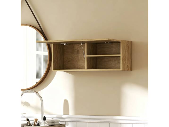 HOMCOM Meuble Salle de Bain Mural Bois Naturel 80x25x30 cm