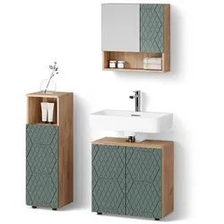 BADMÖBEL-SET Ronco, Grün/Goldkraft Eiche, 3-teilig