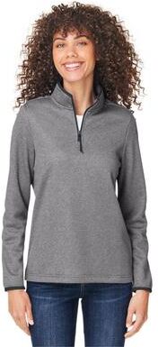 CORE365 CE73W Women's Venture Heathered Stripe Quarter-Zip Pullover T-Shirt in Black/White size XL   Polyester
