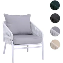Aluminium-Gartenstuhl HWC-P90, Loungestuhl Sessel Outdoor, Seilgeflecht Rope Stoff/Textil (180g/m2) ~ hellgrau