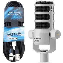 RØDE Mikrofon Podmic USB Weiss mit XLR-Kabel, Mikrofon