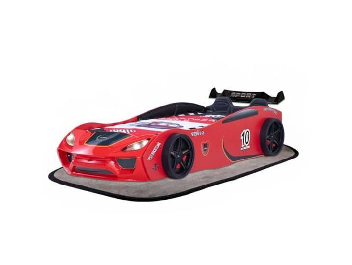 Coemo Vento Sport Autobett im Rennwagen-Design Kinderbett 90x200, Rot Perfekt für kleine Rennfahrer, LxBxH 260 x 109 x 60 cm, Kinderbett mit Lattenrost, Hingucker im Kinderzimmer, auto-bett
