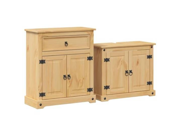 POUFGDR Badezimmermöbel-Set, 2-teilig, massives Kiefernholz Schrank mit Tür, praktische Griffe, großer Stauraum, Wandbefestigung enthalten, einfache Wartung