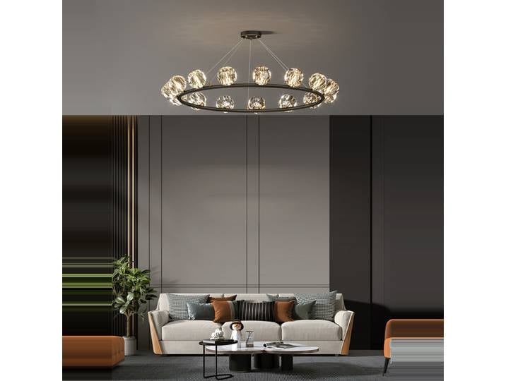 Plafonnier LED rond en acier inoxydable, design artistique, noir, or, cristal, plafonnier pour foyer
